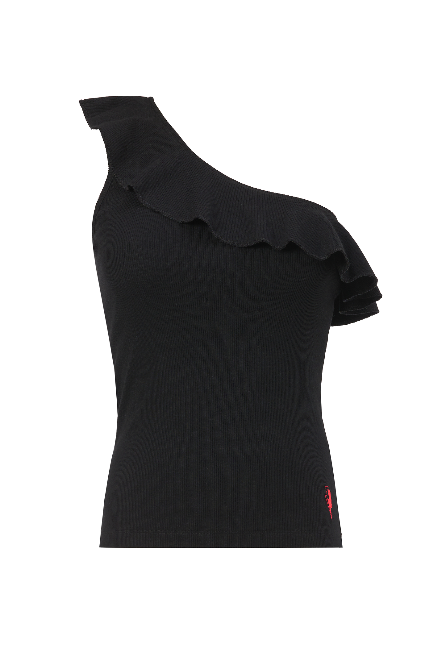 Black One Shoulder Frill Top