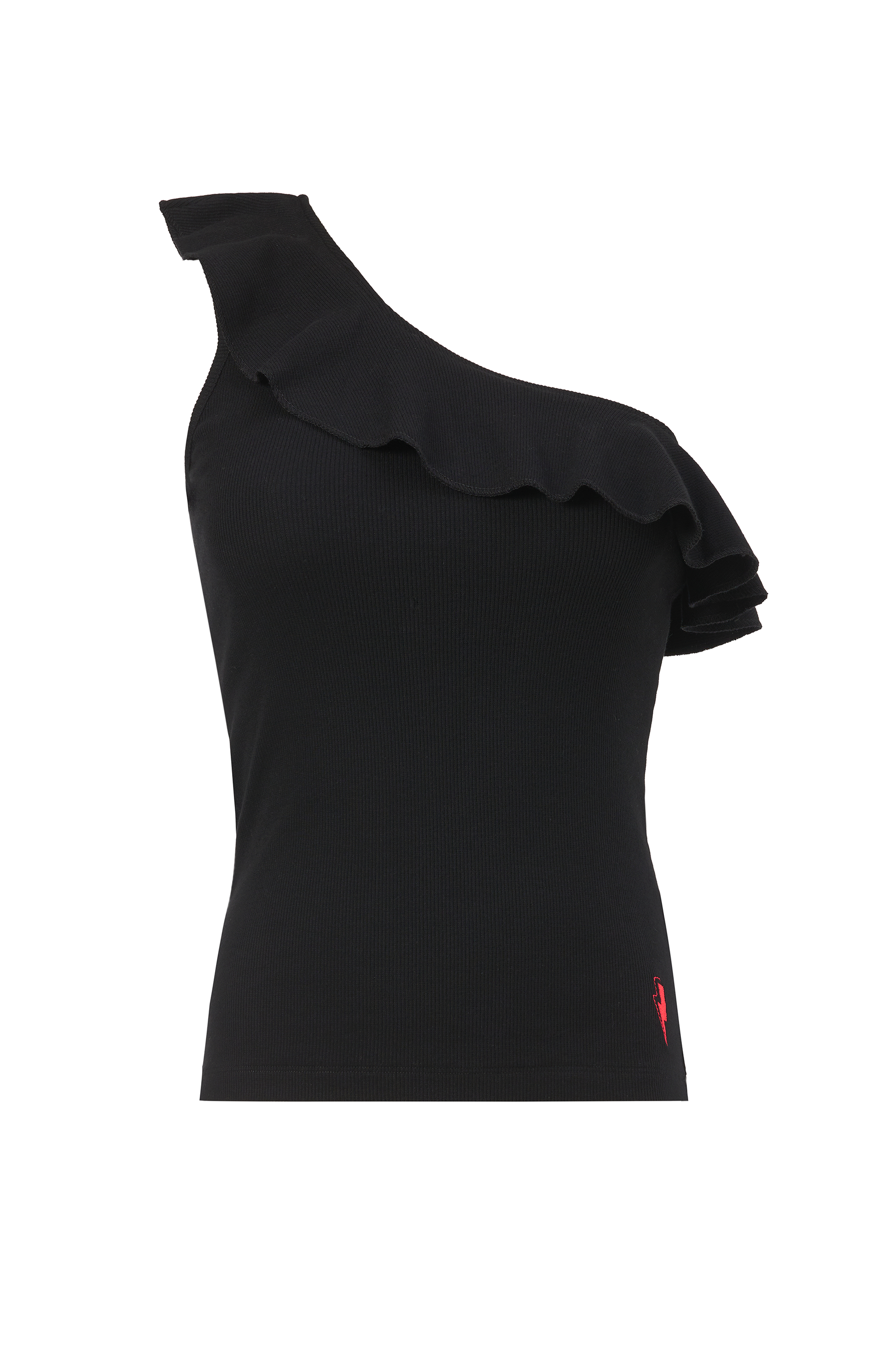 Black One Shoulder Frill Top