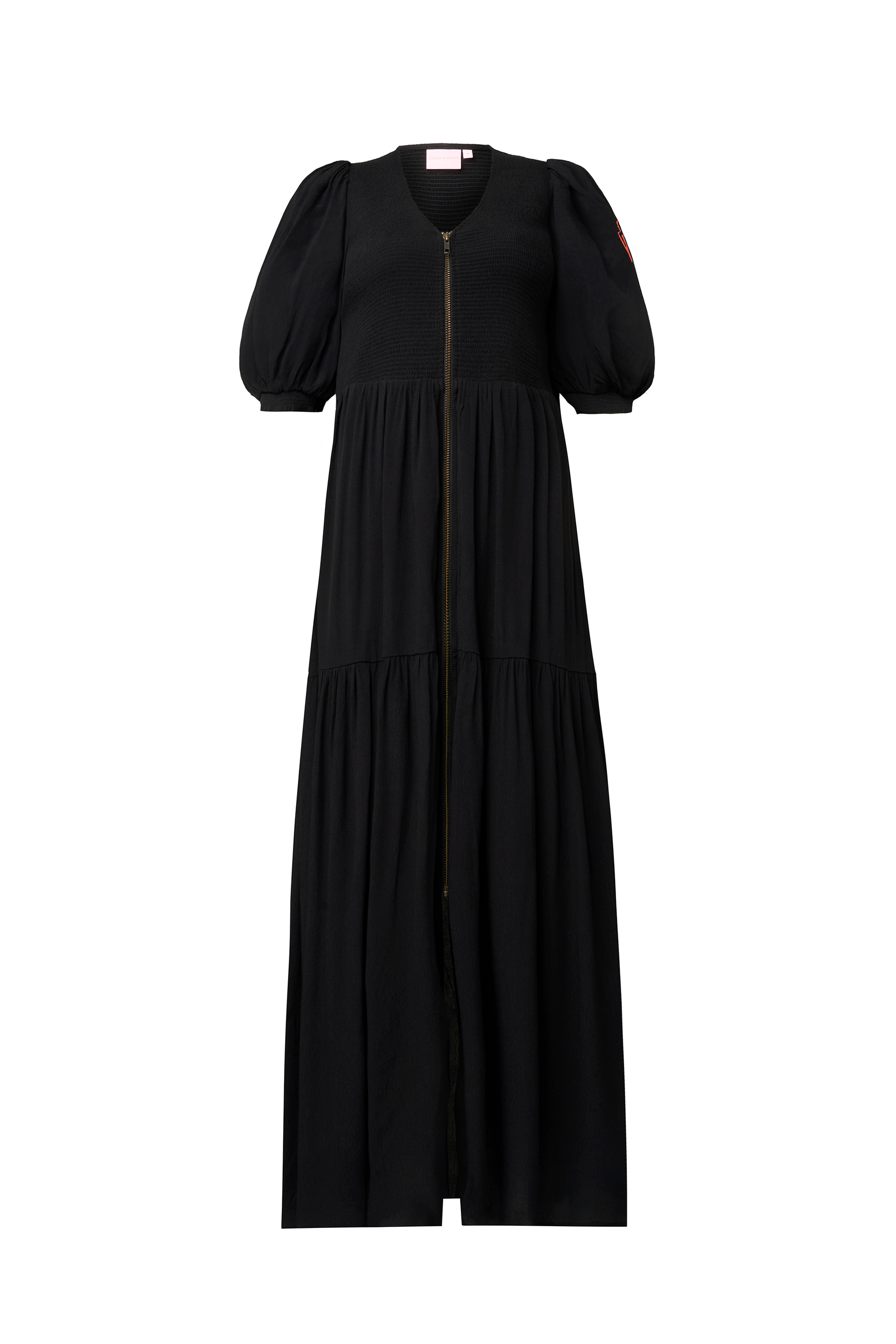 Black Shirred Zip Detail Midi Dress