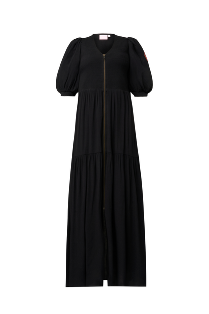 Black Shirred Zip Detail Midi Dress