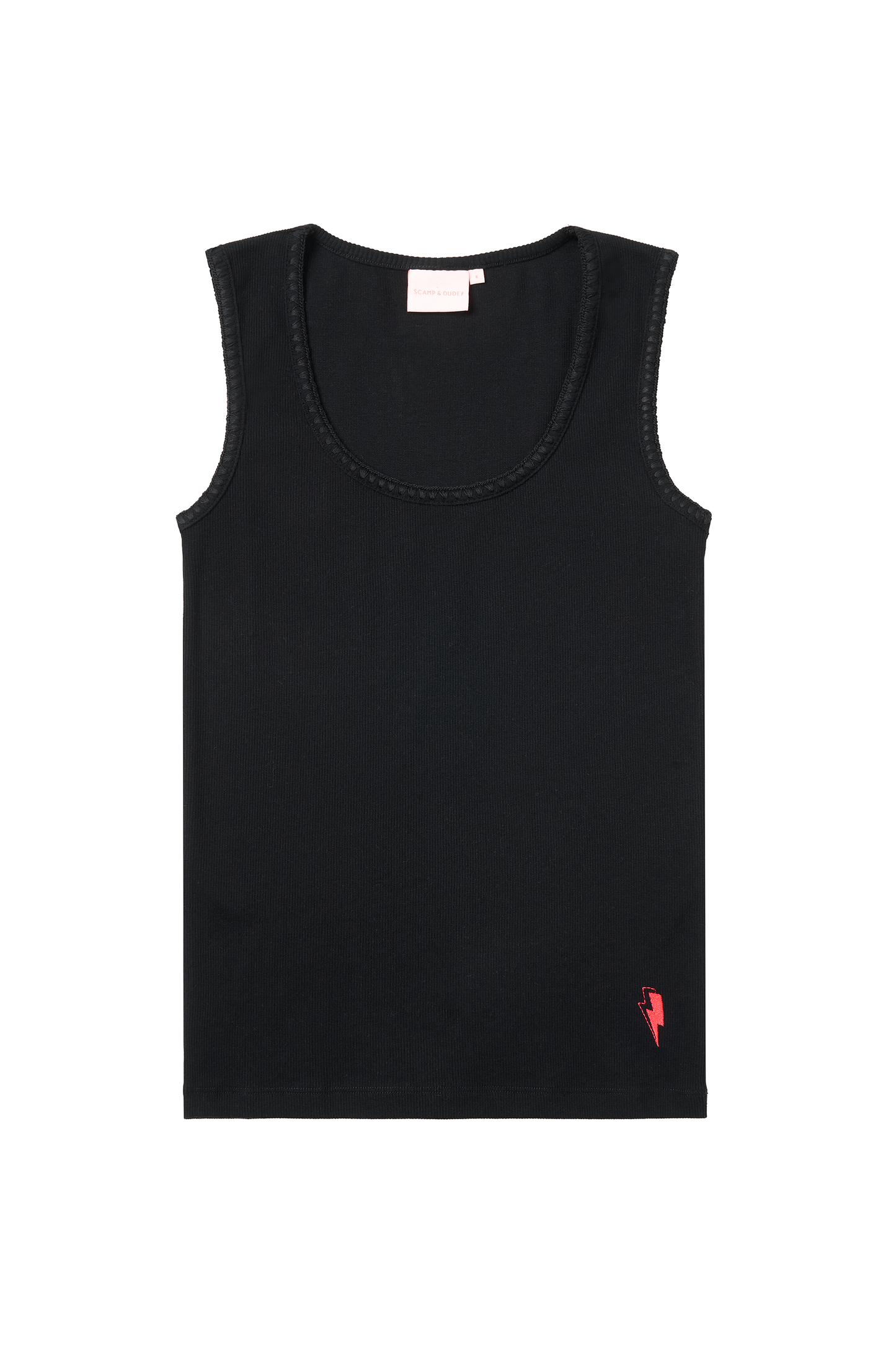 Black Jersey Stitch Detail Vest Top