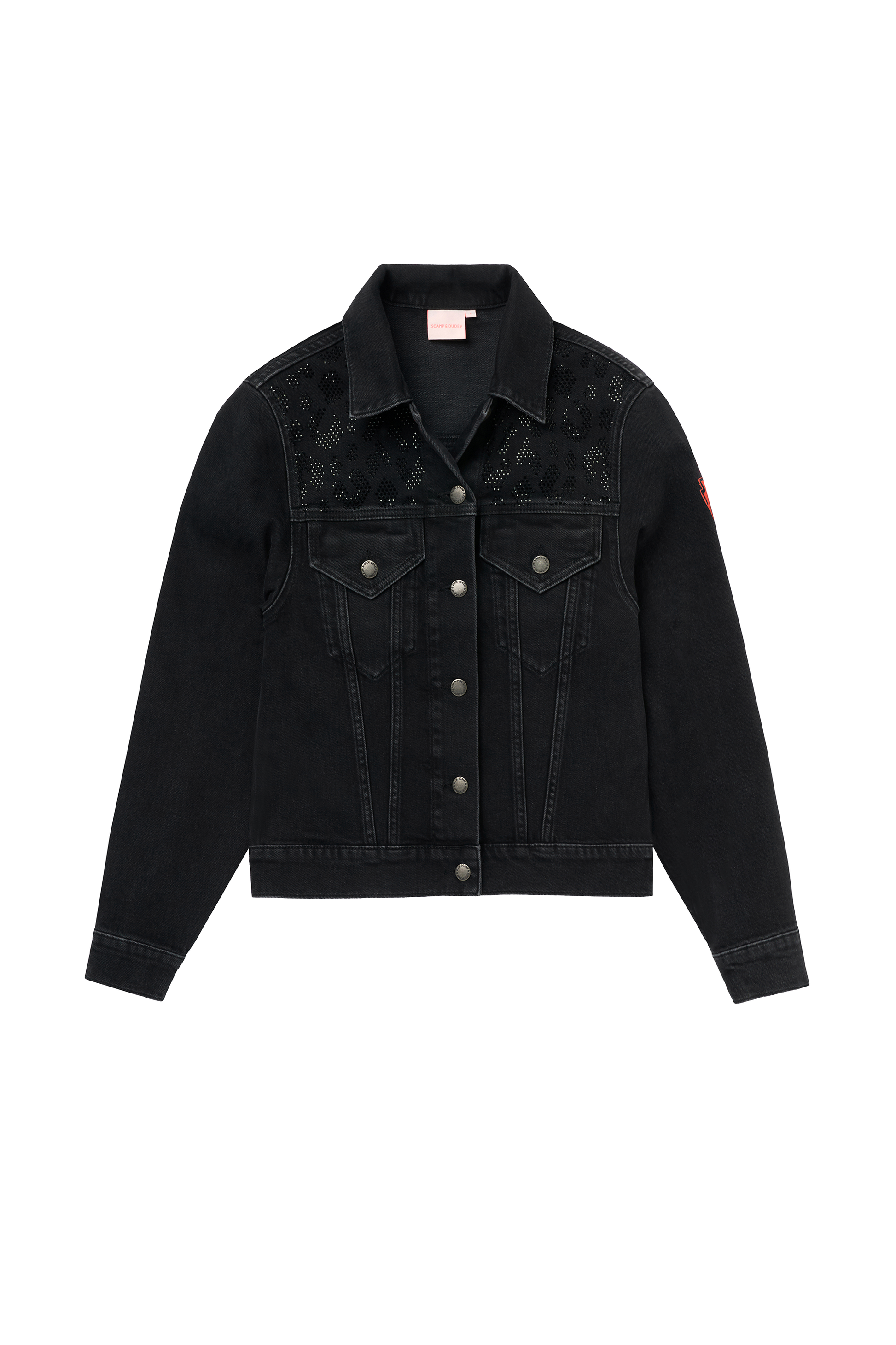 Washed Black Embellished Leopard Denim Jacket