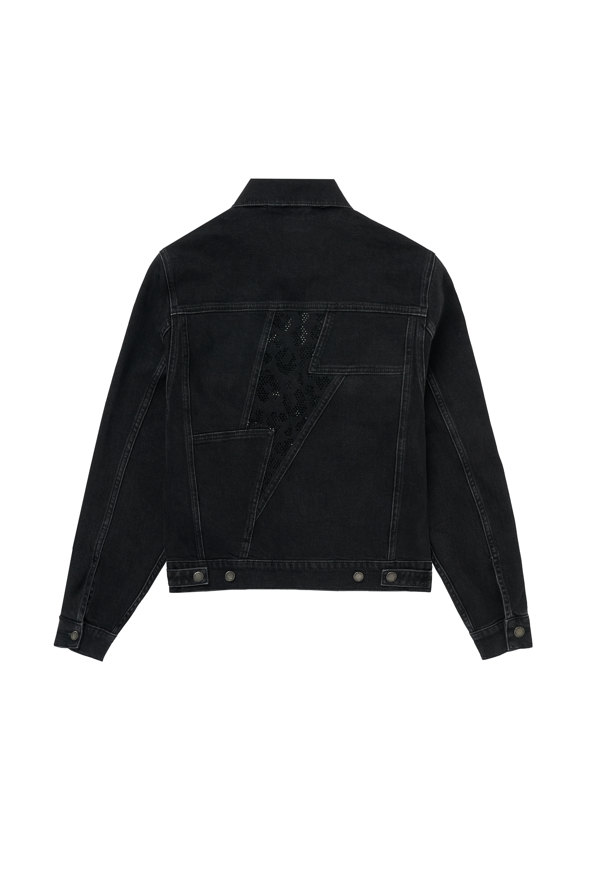 Washed Black Embellished Leopard Denim Jacket