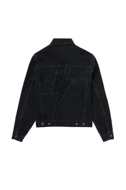 Washed Black Embellished Leopard Denim Jacket
