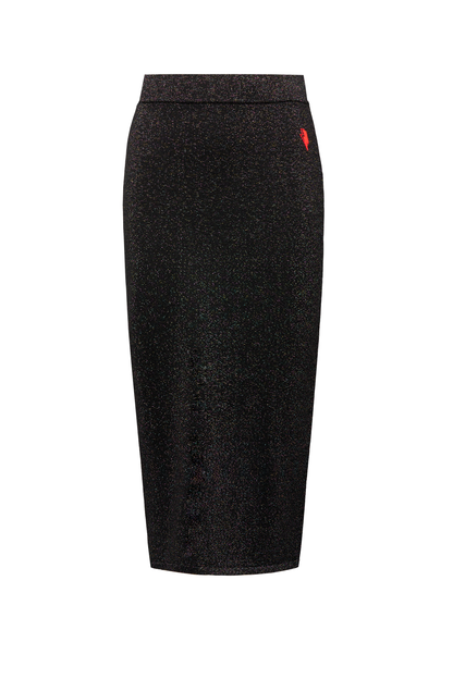 Black with Rainbow Metallic Knit Midi Skirt