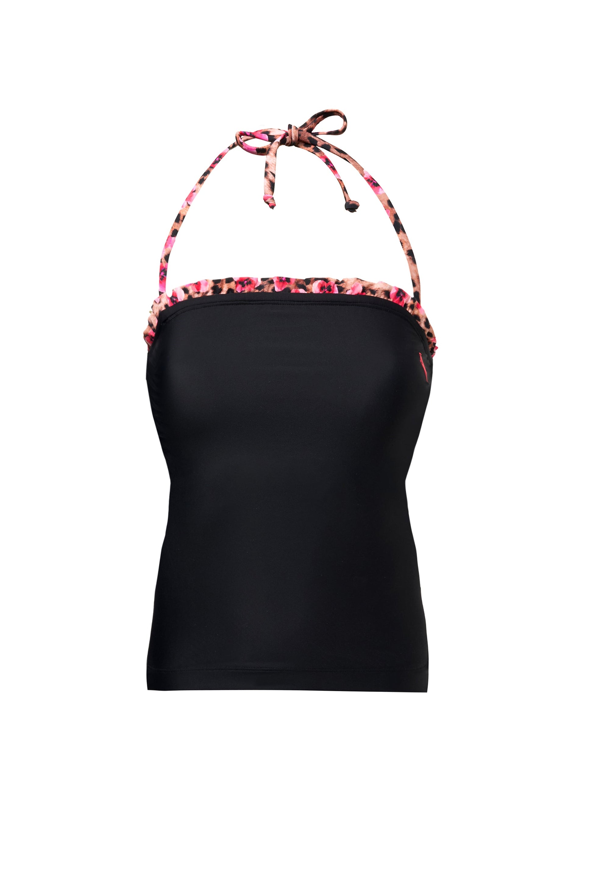 Black with Paradise Cheetah Frill Tankini Top