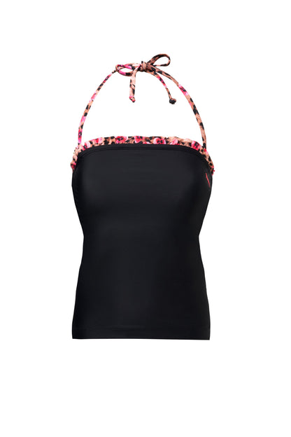 Black with Paradise Cheetah Frill Tankini Top