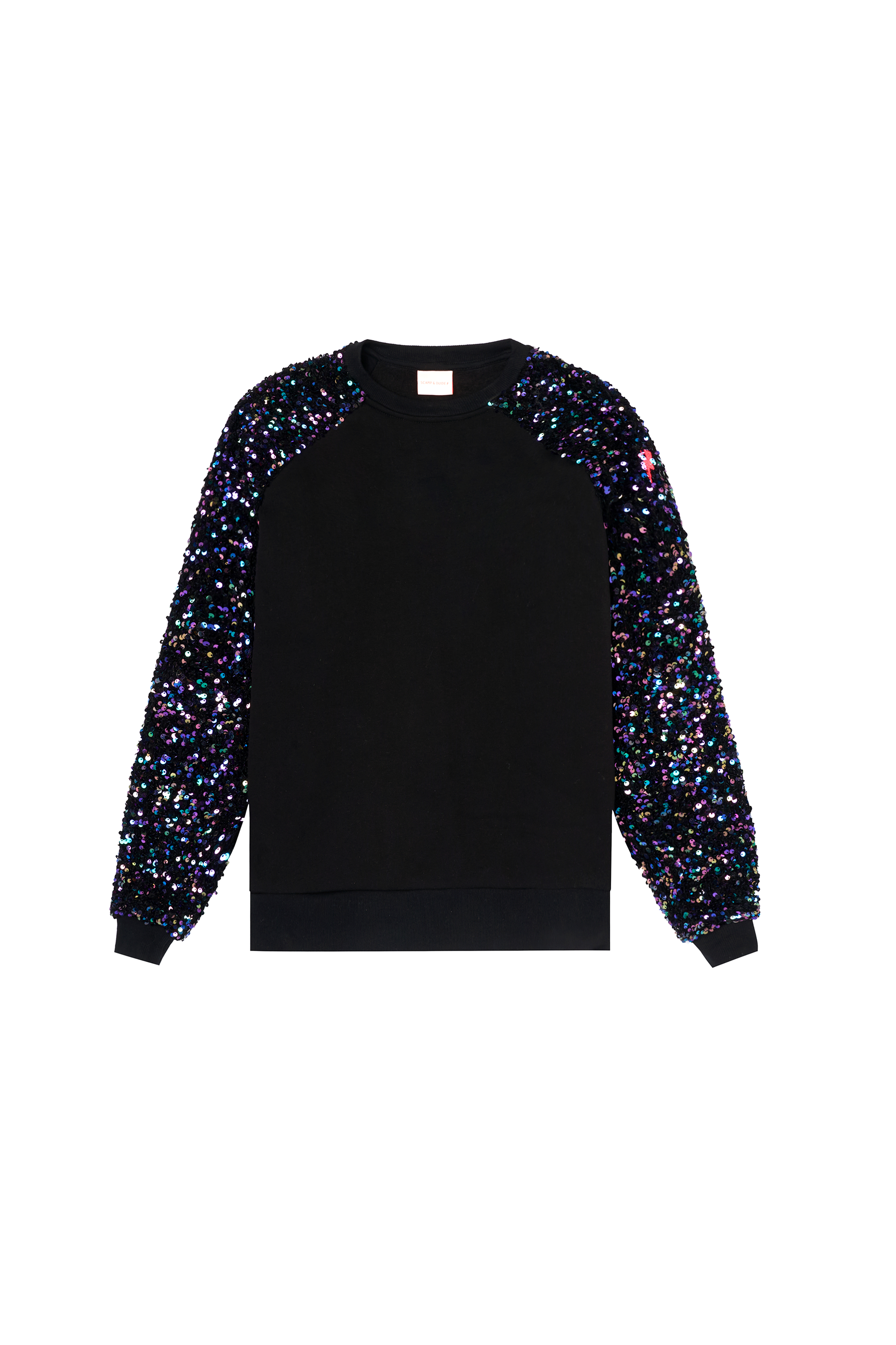Black with Purple Iridescent Sequin Sleeve Raglan Sweatshirt