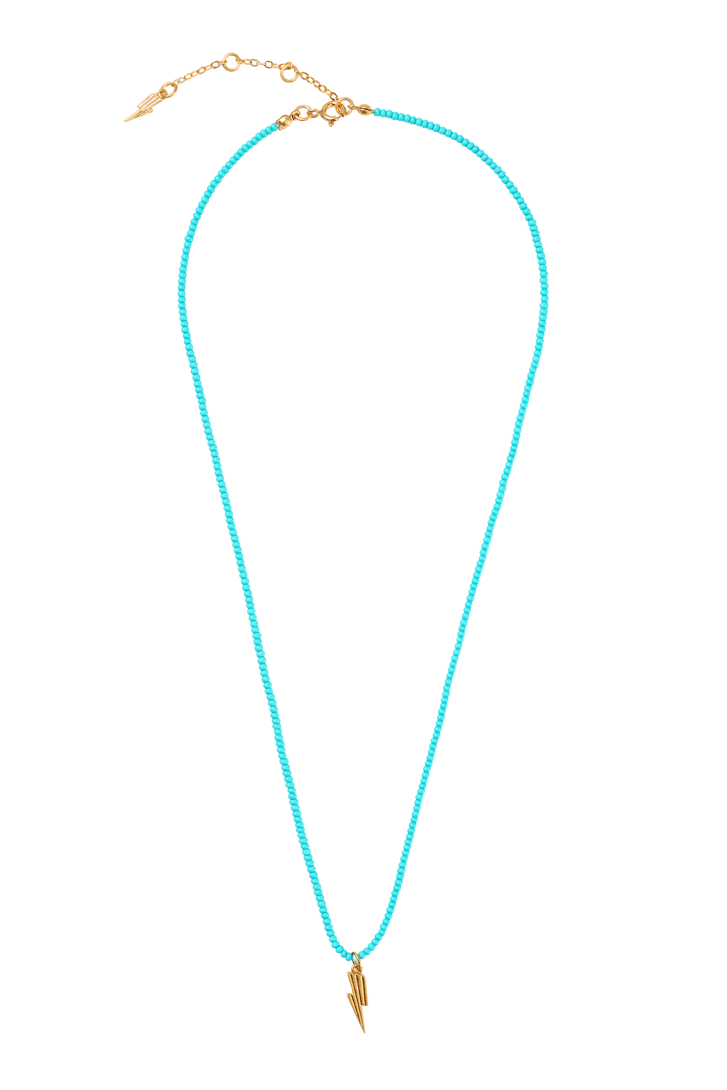 Aqua Bead Gold Bolt Necklace