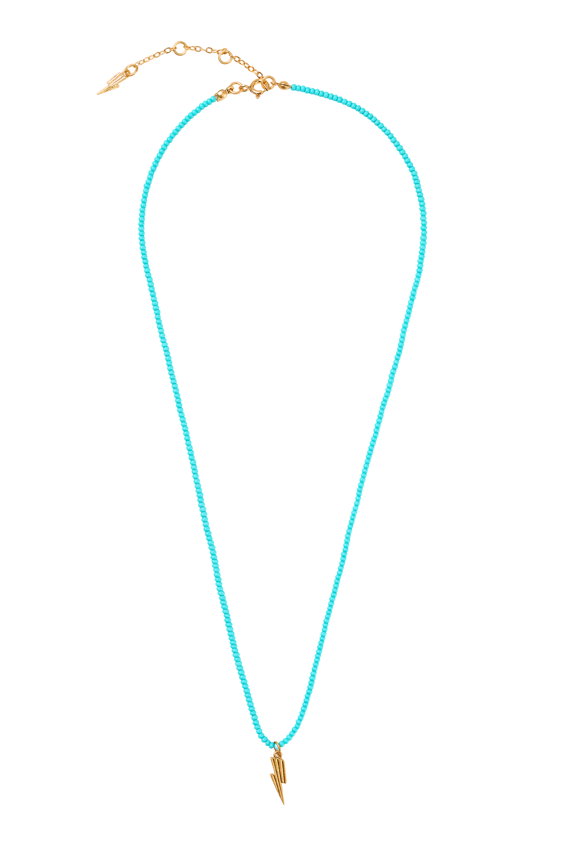 Aqua Bead Gold Bolt Necklace