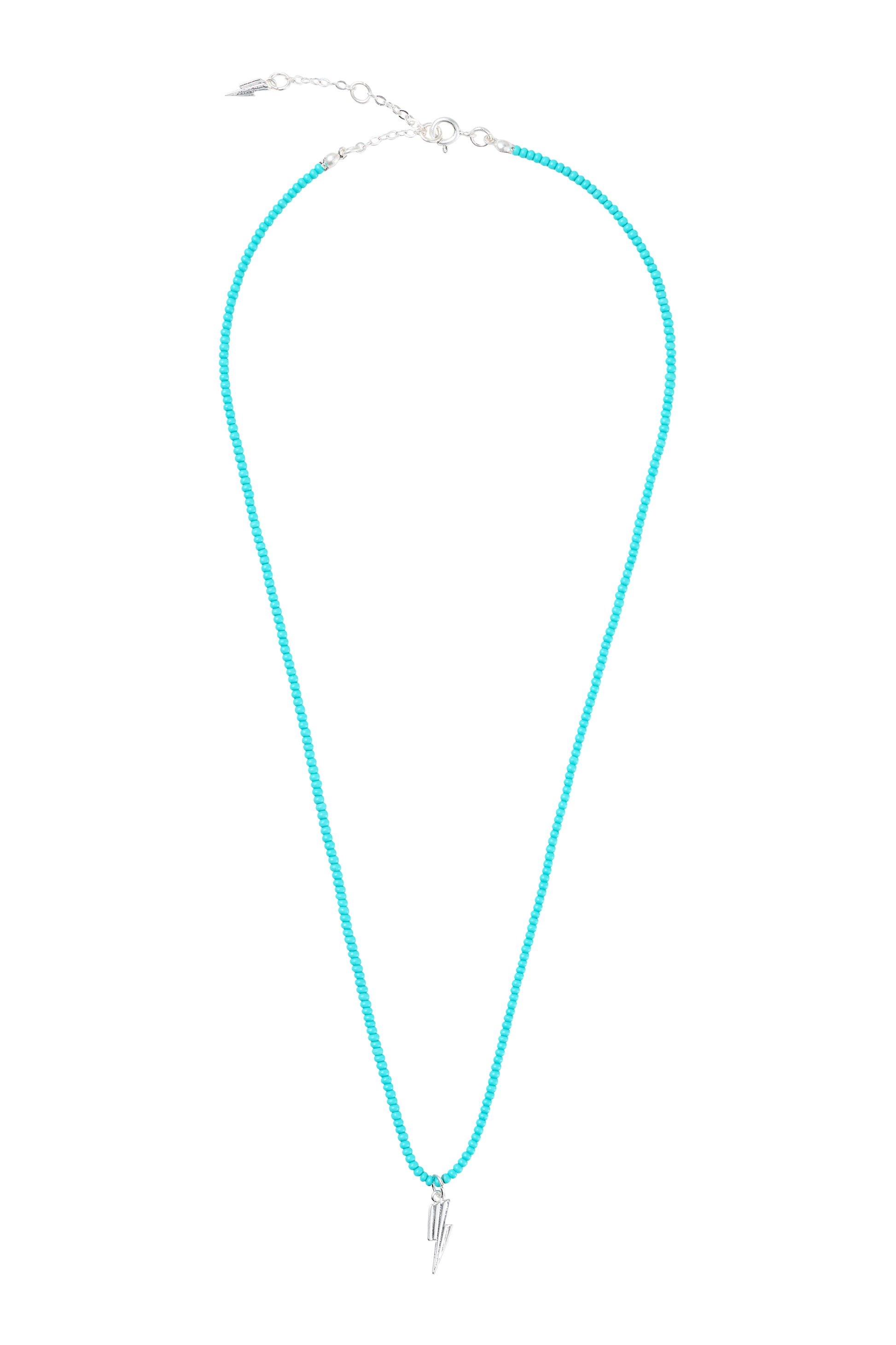 Aqua Bead Silver Bolt Necklace