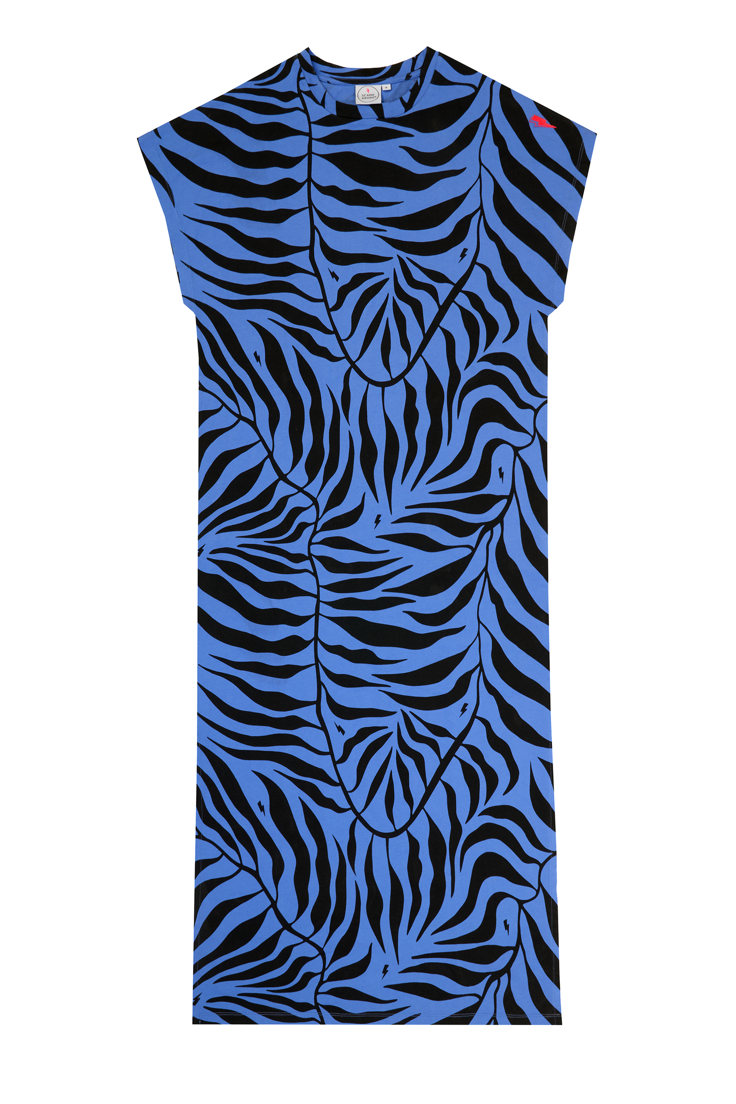 Blue with Black Palm Midi T-Shirt Dress