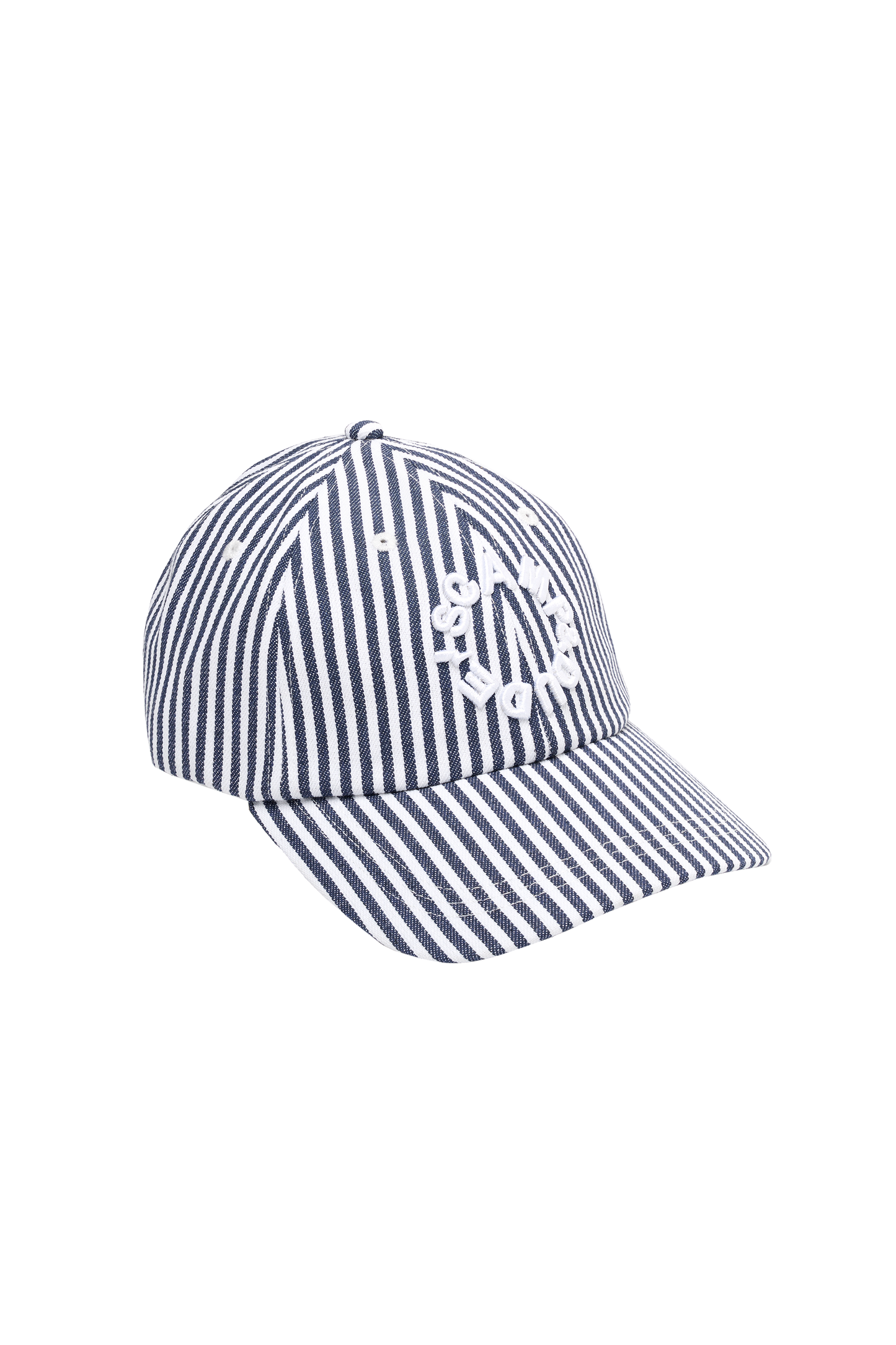 White with Navy Stripe Graphic Logo Cap