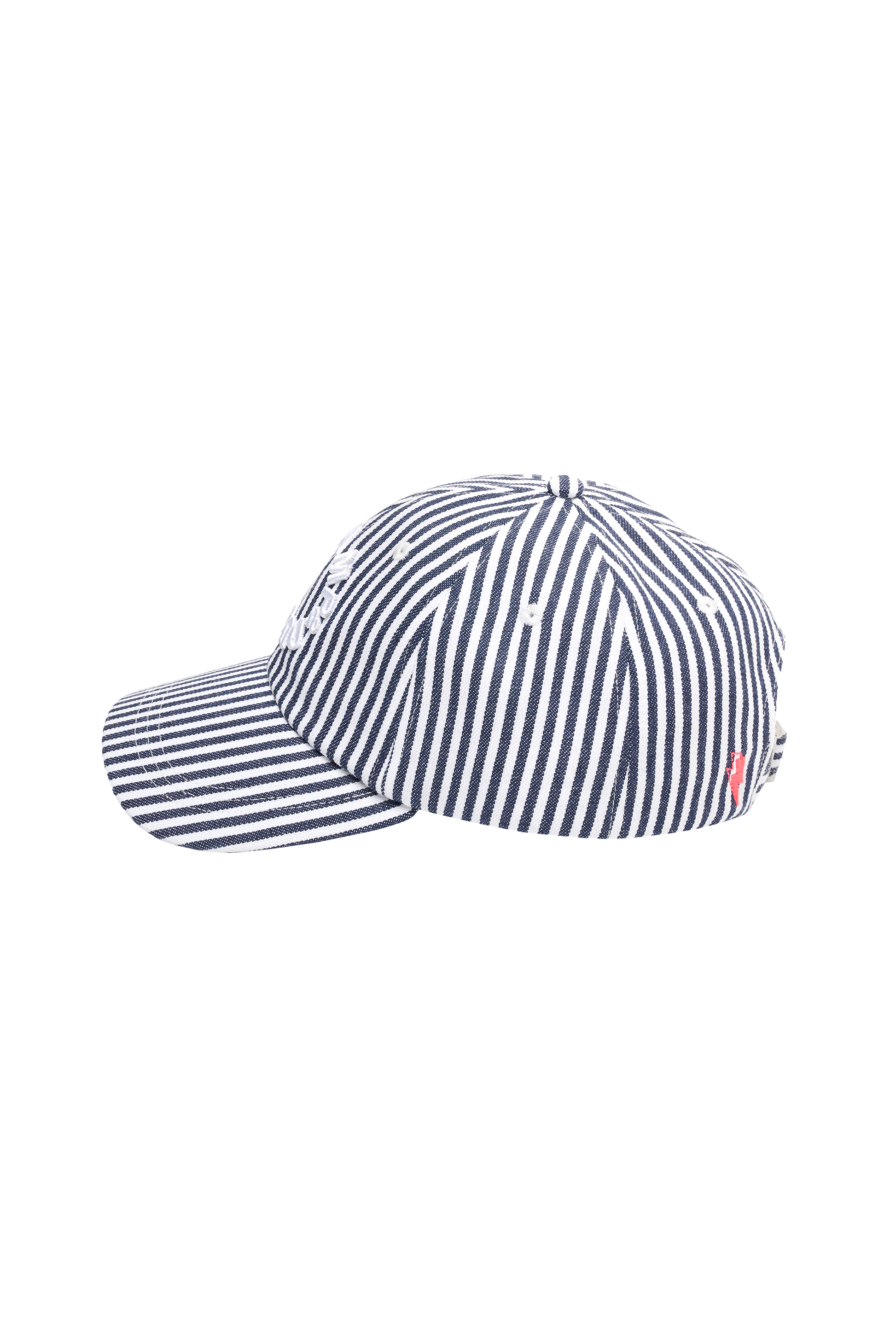 White with Navy Stripe Graphic Logo Cap