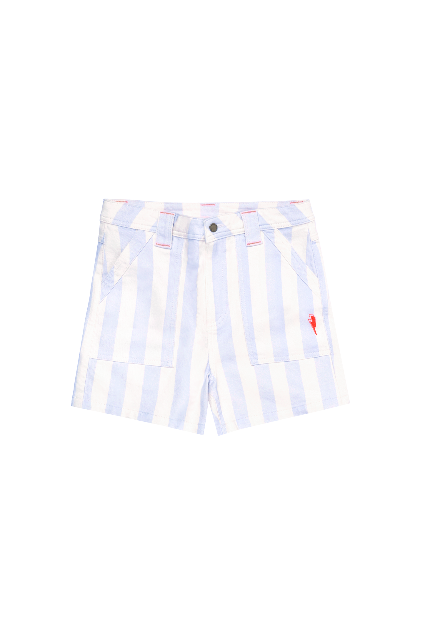 Blue and White Stripe Patch Pocket Denim Shorts