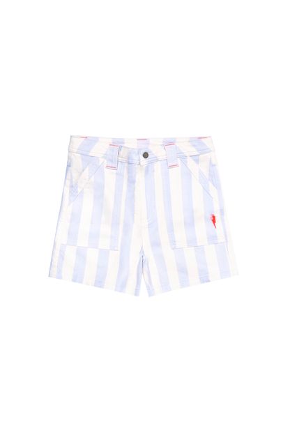 Blue and White Stripe Patch Pocket Denim Shorts