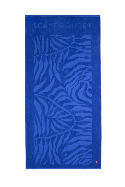 Blue Palm Print Beach Towel