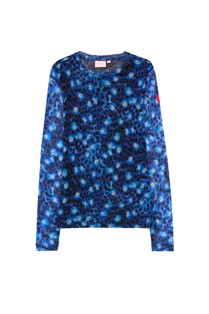 Navy Paradise Cheetah Printed Mesh Top