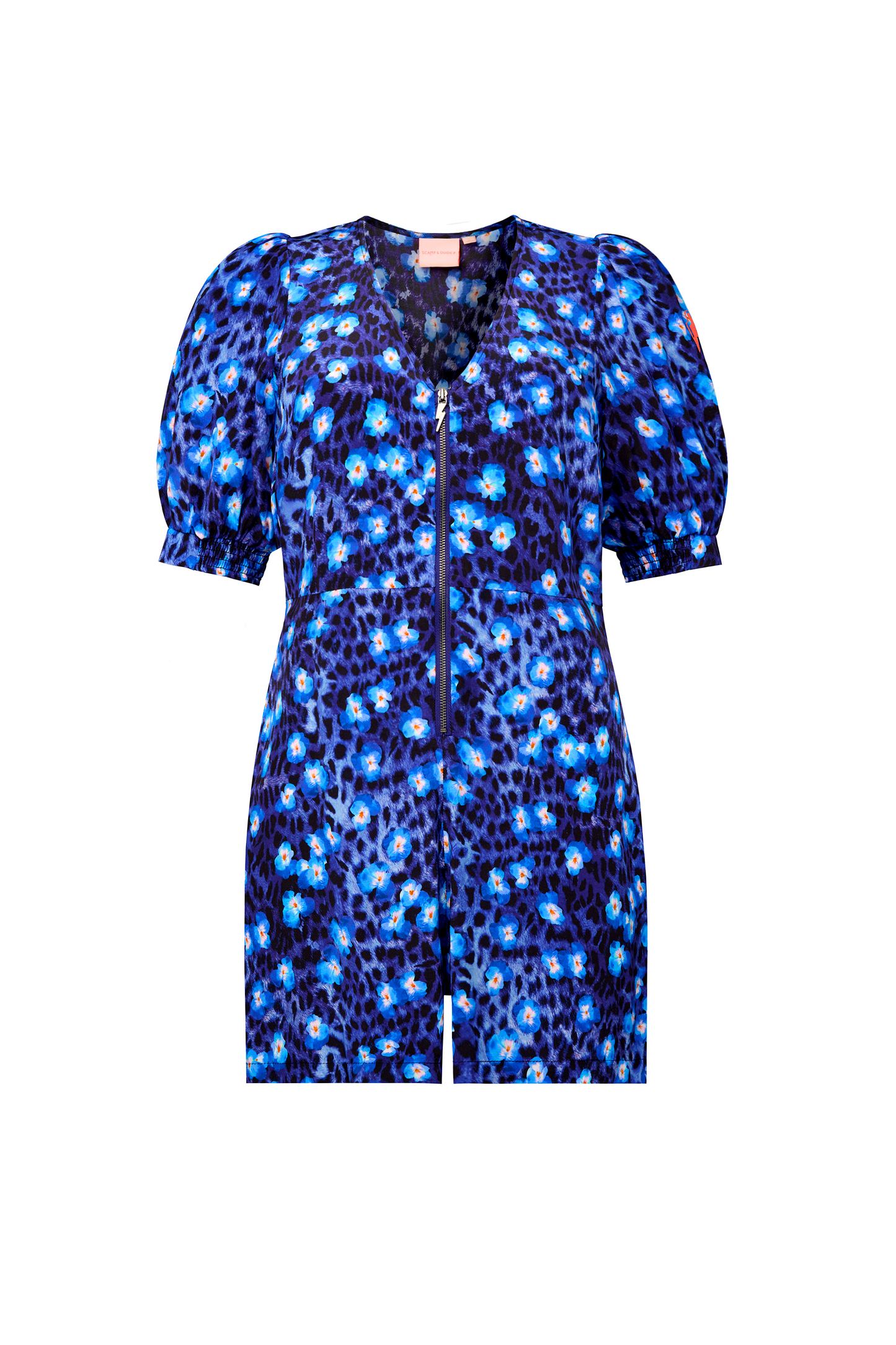 Navy Paradise Cheetah Zip Front Playsuit