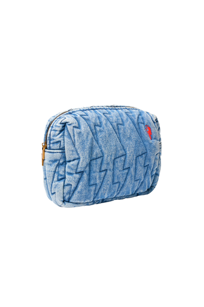 Indigo Quilted Denim Cosmetic Bag