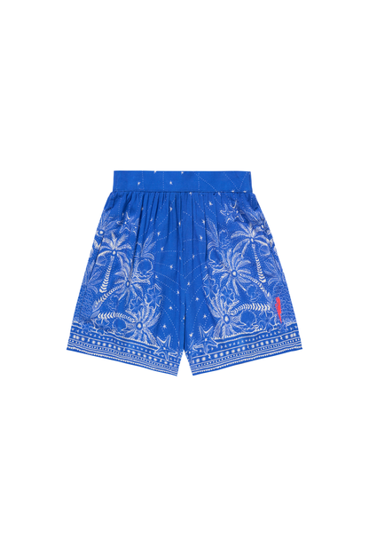 Blue & White Sundream Tropical Placement Print Shorts