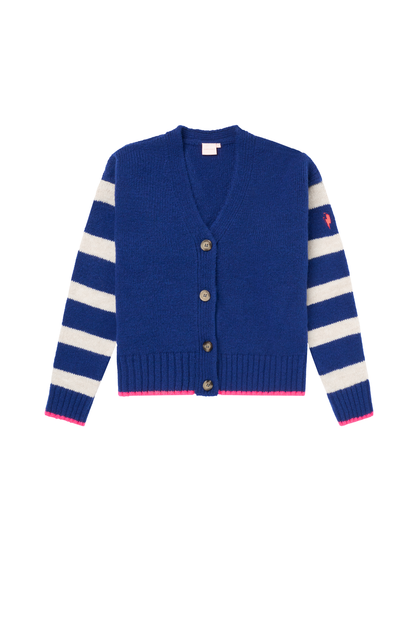 Bright Blue with Cream Stripe Cardigan