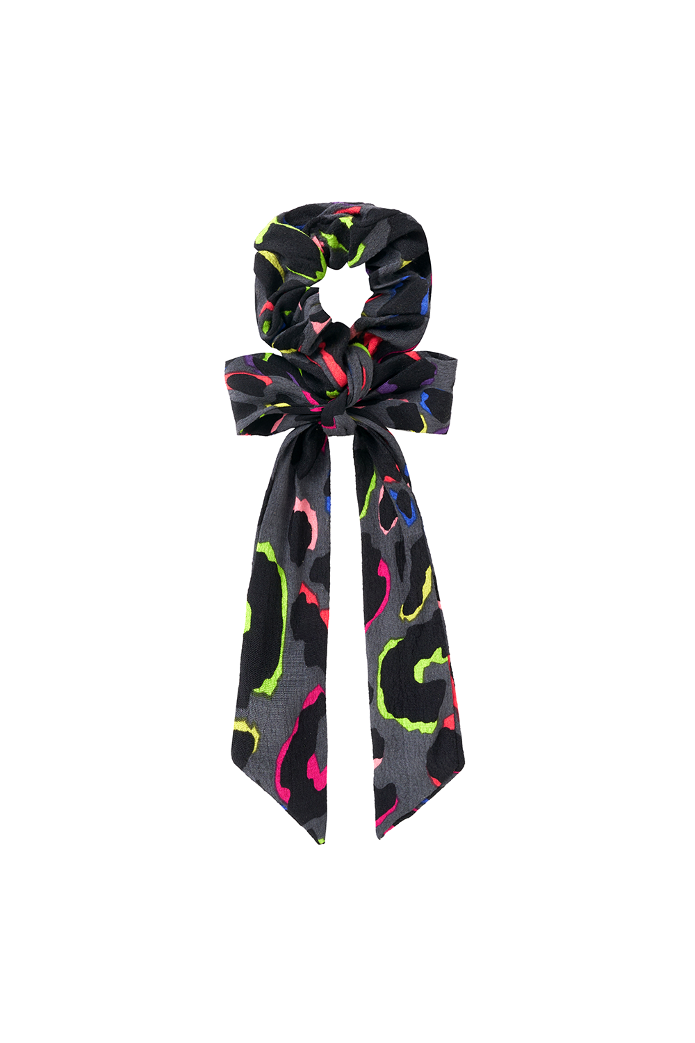 Grey with Rainbow Shadow Leopard Surplus Fabric Bow Scrunchie