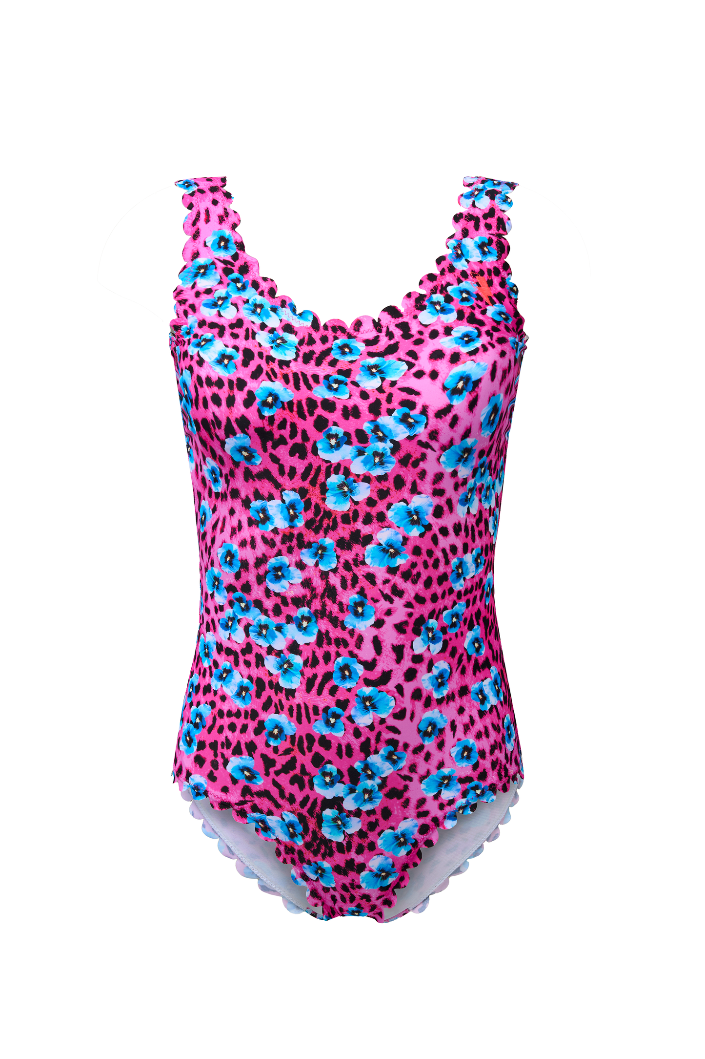 Bright Pink Paradise Cheetah Scallop Edge Swimsuit