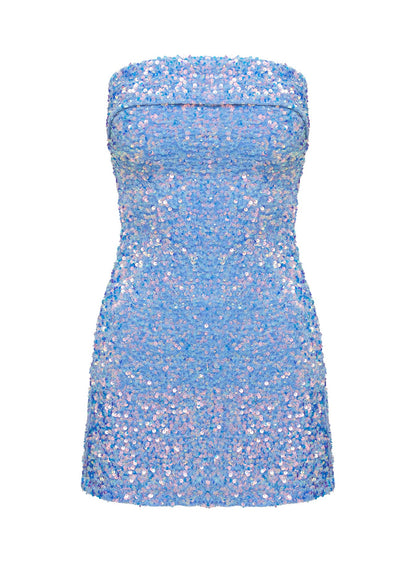 Caprina Sequin Mini Dress Light Blue
