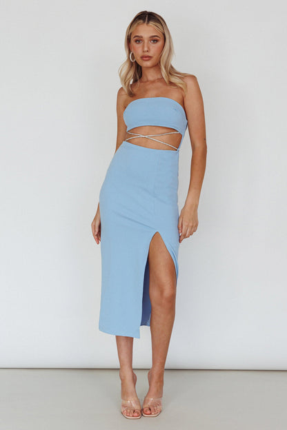 Nohemi Strapless Diamante Midi Dress Blue