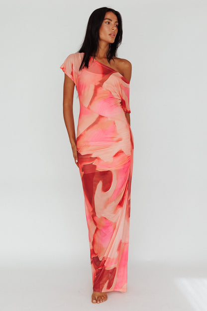Tumi Short Sleeve Maxi Dress Printed Red
