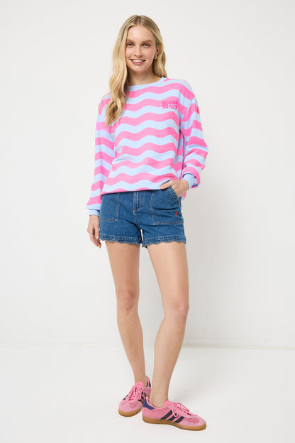 Pink Wave Stripe Oversized Sweatshirt