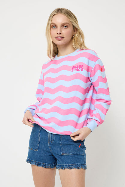 Pink Wave Stripe Oversized Sweatshirt