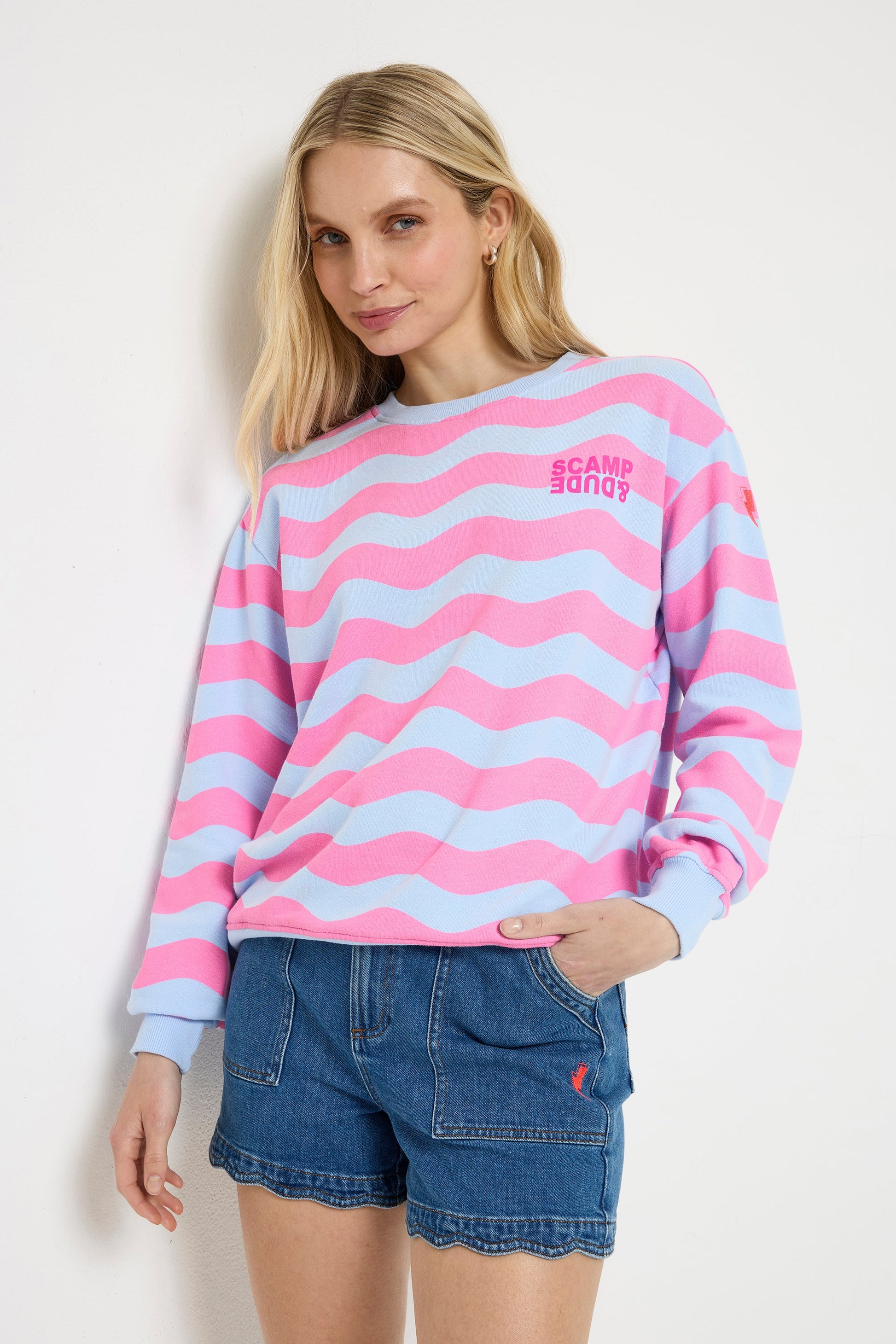 Pink Wave Stripe Oversized Sweatshirt
