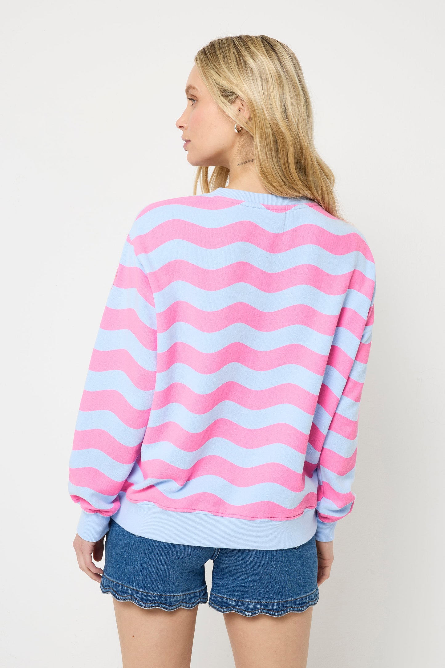 Pink Wave Stripe Oversized Sweatshirt