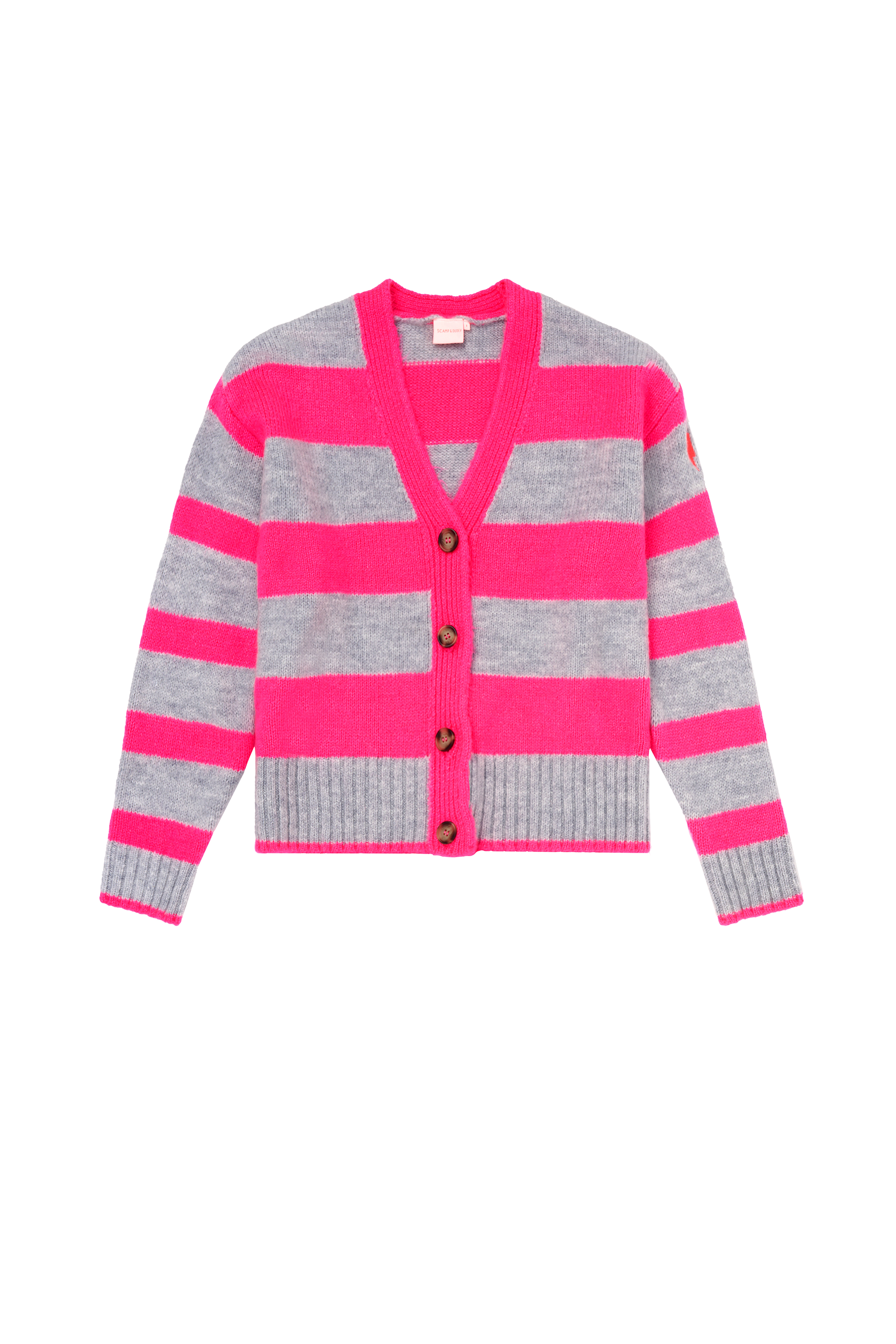 Grey with Neon Pink Bold Stripe Cardigan