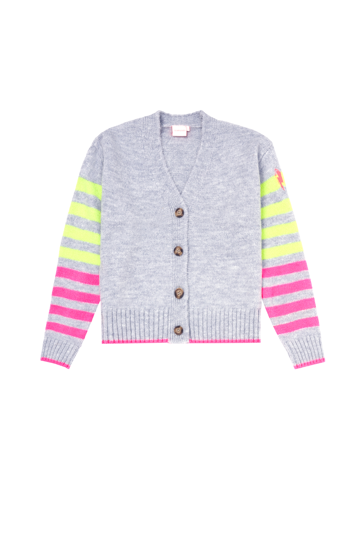 Grey with Neon Yellow and Neon Pink Stripe Cardigan