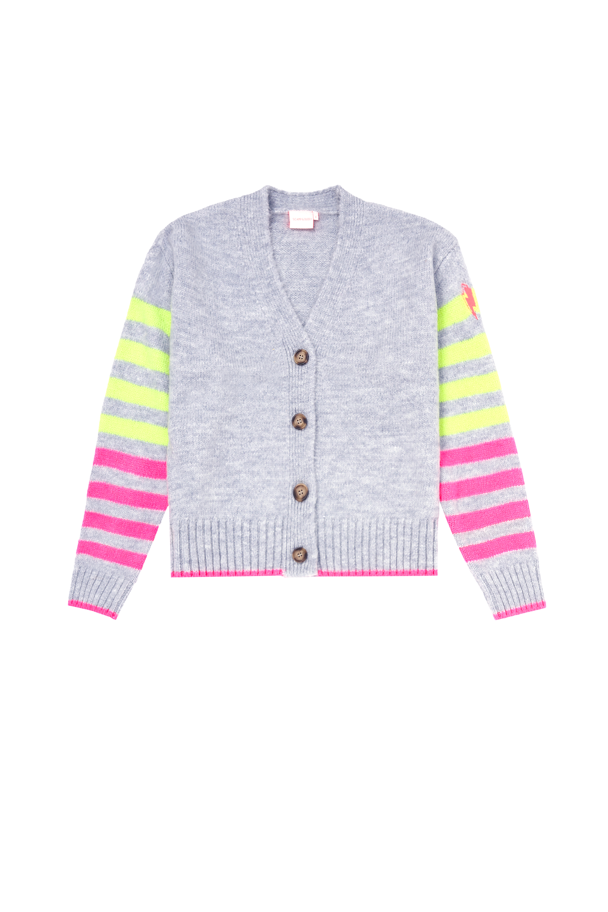 Grey with Neon Yellow and Neon Pink Stripe Cardigan