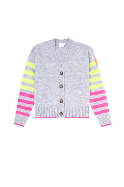 Grey with Neon Yellow and Neon Pink Stripe Cardigan
