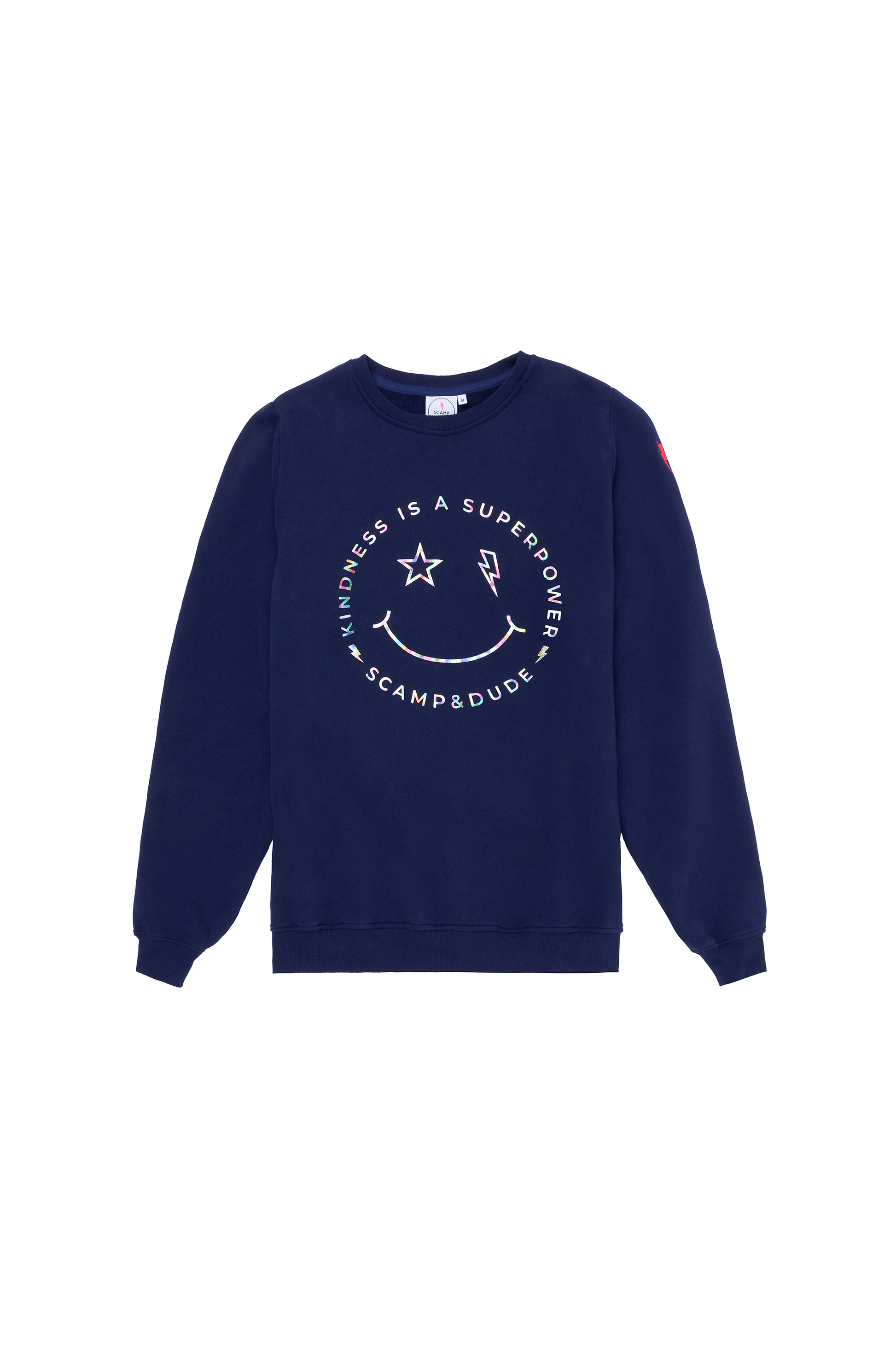 Scamp & Dude x Style For Stroke Navy with Rainbow Foil Smiley Face Charity Classic Sweatshirt