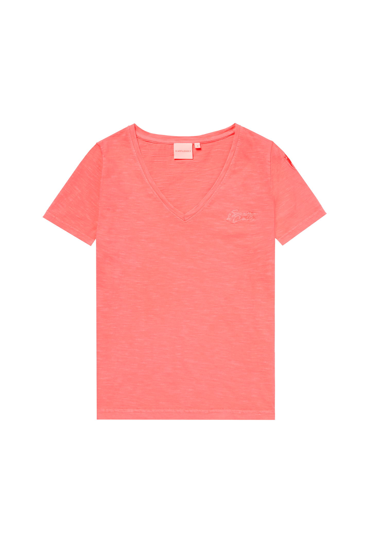 Washed Neon Coral V-Neck T-Shirt