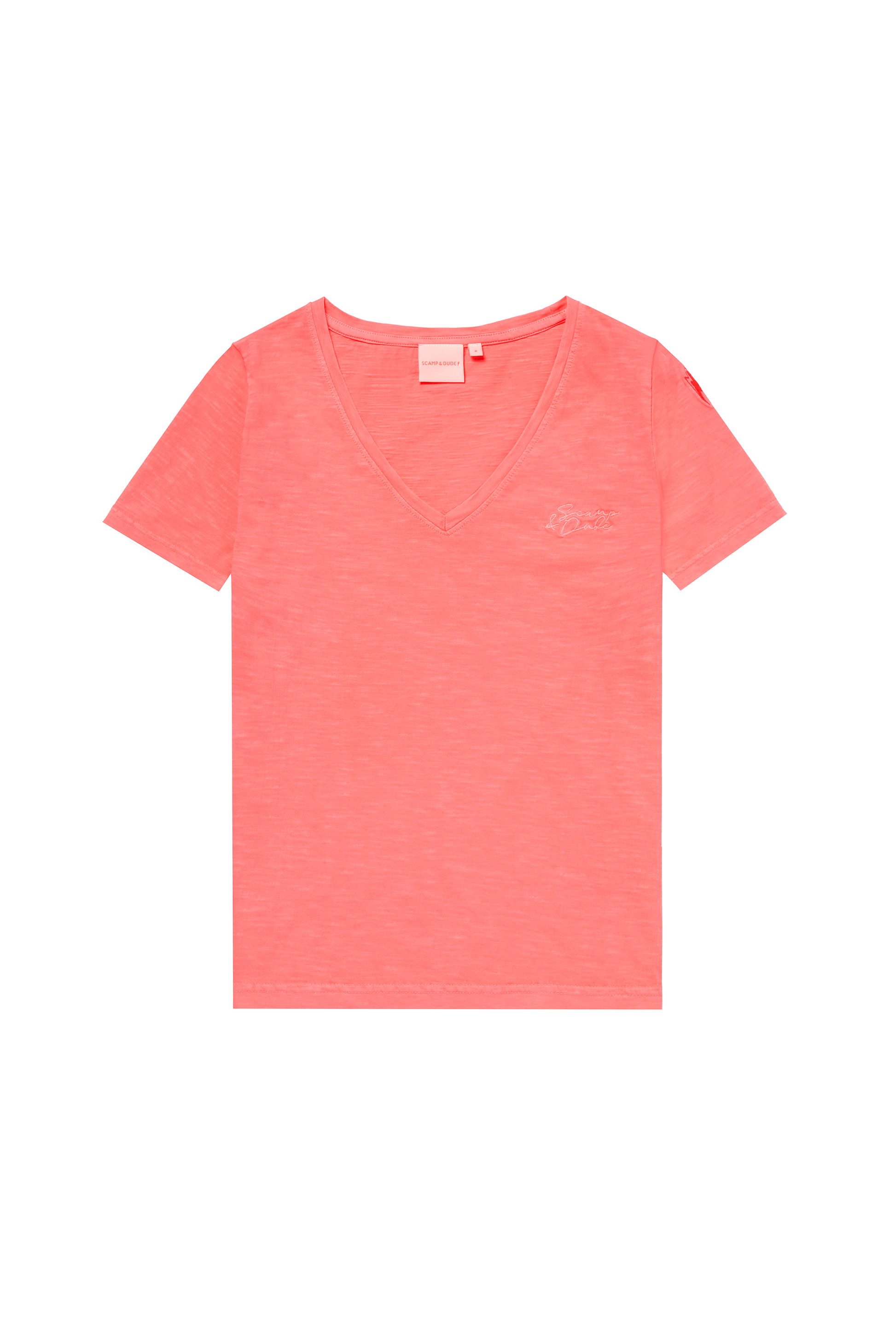Washed Neon Coral V-Neck T-Shirt