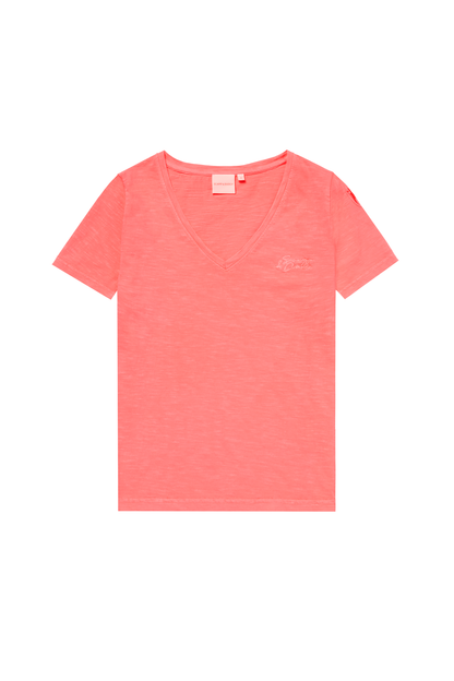 Washed Neon Coral V-Neck T-Shirt