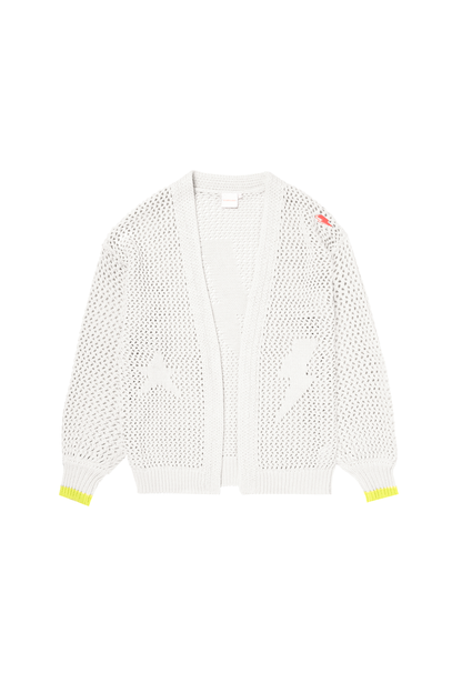 Cream Star and Lightning Bolt Knitted Crochet Cardigan