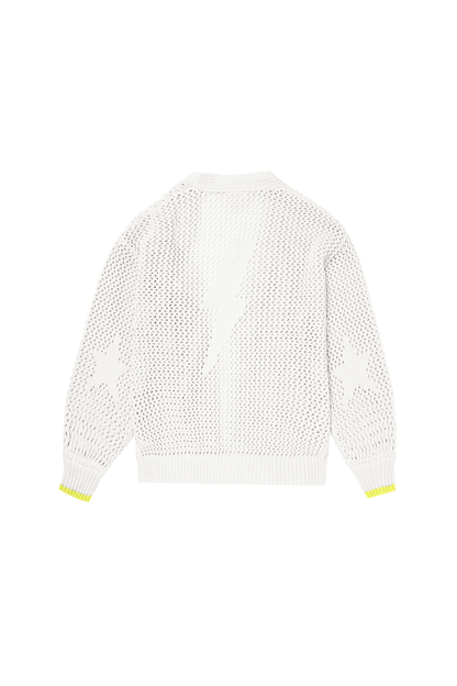 Cream Star and Lightning Bolt Knitted Crochet Cardigan