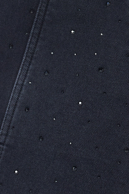 Washed Black Embellished Zip Detail Denim Dress