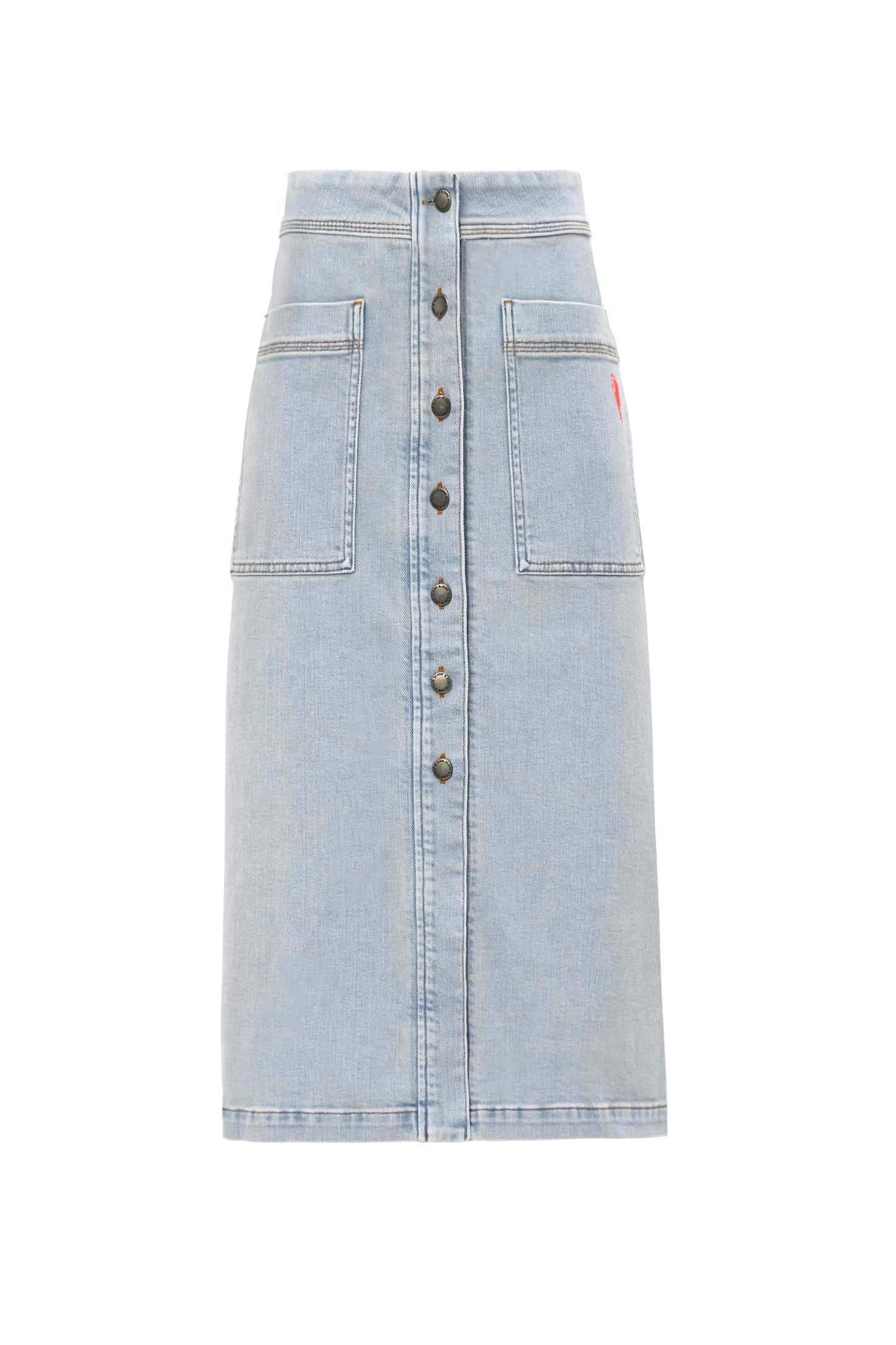 Pale Indigo Button Front A-Line Denim Midi Skirt