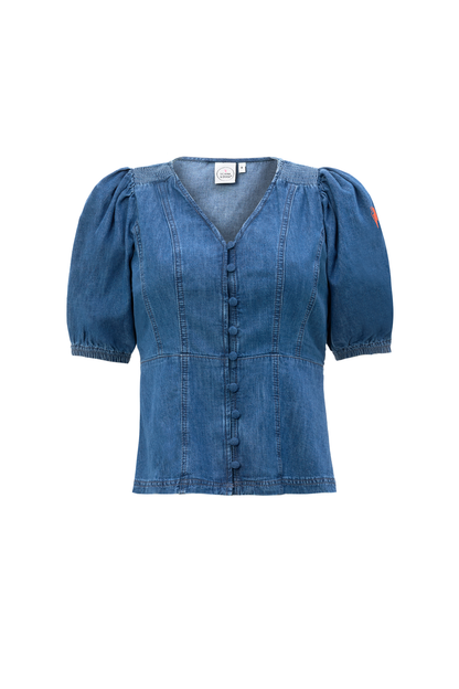 Indigo Button Through Denim Top