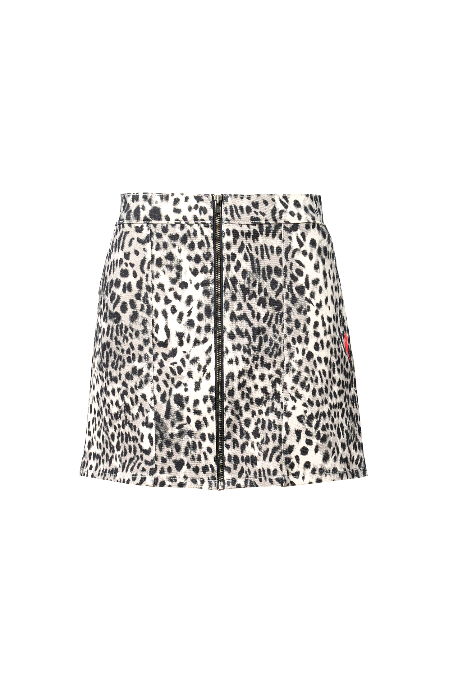 Grey Cheetah Zip Front Denim Mini Skirt