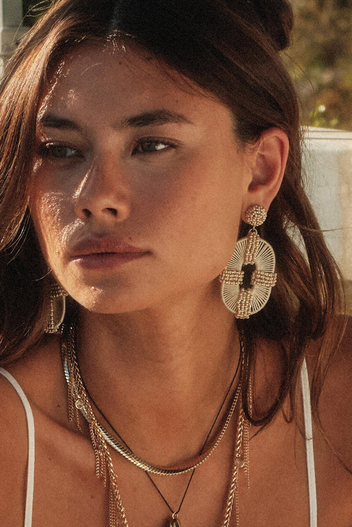 Sonoma Beaded Raffia-Wrapped Drop Earrings